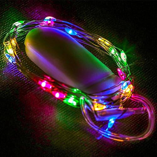 OXYN Luci 20 Micro LED Natale 2,1 metri Alimentazione Batterie Incluse Luce Fissa Lampada per Casa Albero Decorazioni Natalizie Stringa Striscia Ghirlanda Catena Interni Portatili (Multi Colore)