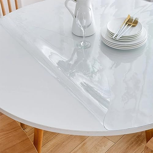 Rund Tischschutzfolie Transparent 84cm - Plastiktischdecke Transparent Nach Maß 1mm - Wasserdicht Kein Schrumpfen Geruchlos Durchsichtige Folie, Outdoor-Tischdecken, Durchsichtig 1mm