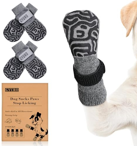 2 Paar rutschfeste Hundesocken mit weichem Pfotenschutz und verstellbarem Klettverschluss für den Innenbereich (Grau, L)
