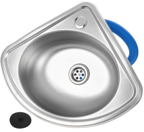 ARTSEWPLY Stainless Steel Single Bowl Camper Dishwashing Sink Motorhome Kitchen Basin Countertop Bathroom Vegetable Tub Sink Drain Pipe for Rv and Caravan Random Color