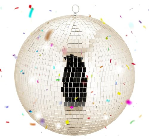 Boule Disco Relaxdays, Ø 40 cm, Boule décorative à Suspendre, Boule de fête avec œillet, Boule Disco, Champagne