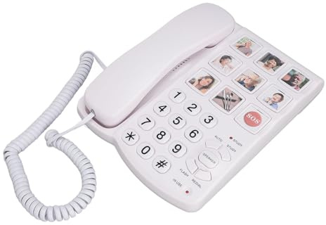 Ausla Téléphone Fixe à Grosses Touches pour Seniors, Ligne Fixe Filaire, Numérotation en Un, Appel Mains Libres, avec 9 Photos Grand Format et Télécommande SOS pour Personnes âgées