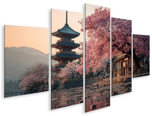islandburner Cuadro sobre lienzo, diseño de flores de cerezo en Japón – Mural para amantes de la naturaleza – 5 piezas – Edición M2