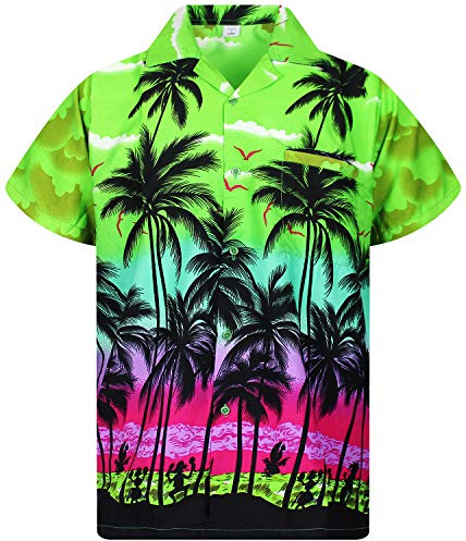 King Kameha Funky-Camicia-Hawaiana, Manica-Corta, Beach, Verde, M