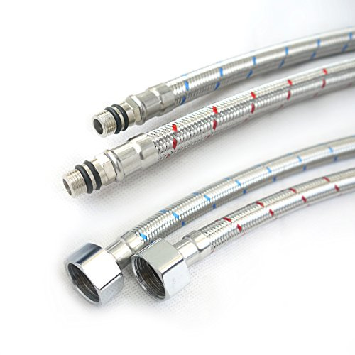 Xcel Home M12 (12mm) X 1/2 BSP (600mm) Flexible Tap Connectors | Pair Braided Hose Pipe | for Kitchen Sink & Bathroom Basin Monobloc Mixer Taps | DIY Replacement Flexible | for Hot & Cold Supply