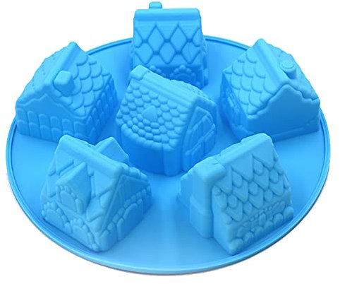 Christmas Silicone Moulds, Silicone Cake Moulds for Baking, 6 Cavity House Shape Cake Bread Mold, Chocolate Moulds Silicone Baking Trays for Cake Jelly Candy(Random Colour)