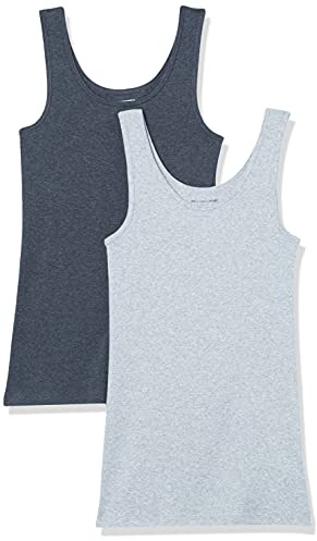 Amazon Essentials Women's Slim-Fit Vest, Pack of 2, Charcoal Heather/Ice Blue Heather, XS