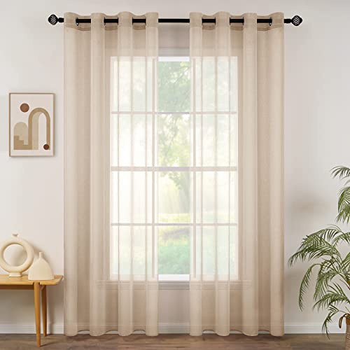 MIULEE Voile Vorhang mit Ösen transparent 140x280 cm 2er Set Khaki | Transparente leichte Voile Gardine als Ösenschal für Wohnzimmer und Schlafzimmer, lichtdurchlässig, luftig, dekorativ