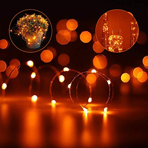 ANGMLN Paquete de 2 tiras de luces LED naranjas que funcionan con pilas, 3 m, 30 LED, alambre de cobre, luciérnaga, pequeñas luces estrelladas para chimenea, quemador de troncos, tarros de arte,