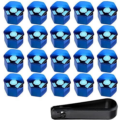 ETOPARS 20 Pièces 19mm Capuchon d'écrou de Roue de Voiture Cache-écrous Bouchon d'Écrou de Roue Couvre avec Ensemble Outil de Suppression Bleu