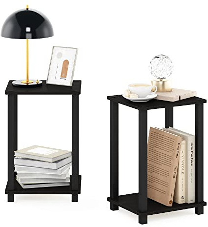 Furinno Enkelt soffbord sidobord, nattduksbord, litet, set med 2, espresso/svart