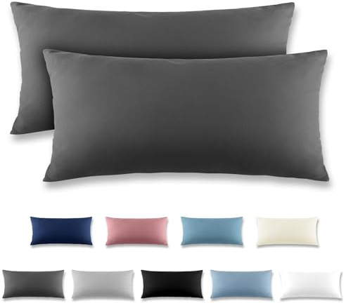 REDKEY Kissenbezug 40x80 cm 2er Set Kopfkissenbezug mit Reißverschluss - Kissenhülle aus gebürstetem Mikrofaser für Kissen,Waschbar bis 40°C Anthrazit