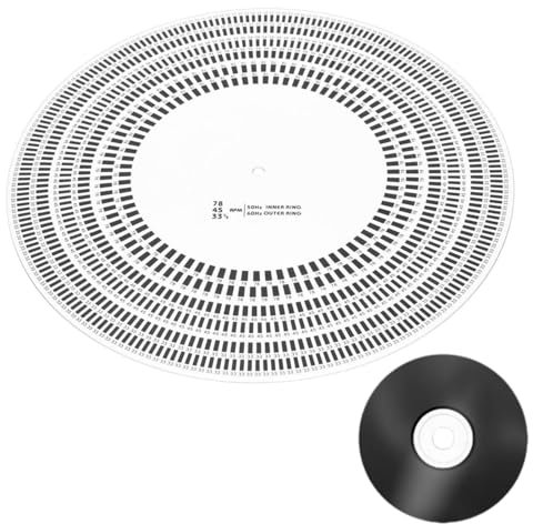 Cyrank Turntable Strobe Disc Alignment Tool, Turntable Protractor Record Mat Disc Stroboscope Phonograph Cartridge Alignment Tool Anti Slip LP Record Calibration Plate for Turntable