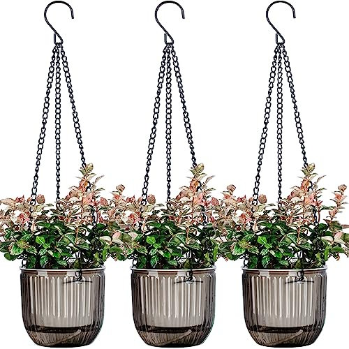 4.5 Inch 3 Pcs Self Watering Hanging Planter Indoor Plant Hanging Pots with Drainage Holes, Outdoor Small Hanging Planters Flower Pot Basket, Visible Water Level, Plant Hanger Home Decor, Gardening