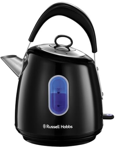 Russell Hobbs Electric Kettle (For Hot Water, Tea or Coffee, 1.5L, Fast Boil, Stainless steel with grey accents, Pull off lid, Perfect pour spout, Internal illumination, 3000W, Black) Stylevia 28131