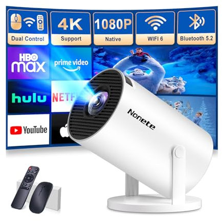 [App Integrada & 2026 Upgraded] Proyector 4K 1080P Mini Proyector Portátil con WiFi 6 Bluetooth5.2 Auto Corrección Automática Trapezoidal 270° Rotación Compatible con HDMI/USB/PC, Blanco