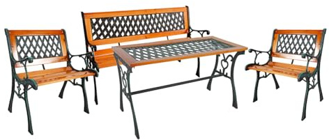 Mojawo 4tlg Set Outdoormöbel Gartenmöbel Gartengarnitur Gusseisen Holz Gartenbank Gartentisch 2X Gartenstuhl
