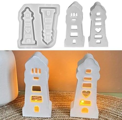 Skeadex Silikonformen Gießformen Maritim, 2 Stück Silikonform Leuchtturm Gips zum Gießen Lichthäuser Silikonform Haus Gießformen Silikon Leuchtturm Gießform Häuser Gießform Leuchtturm (A)