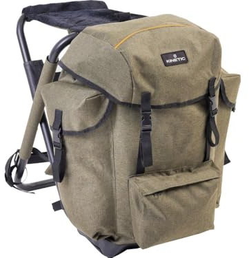 Kinetic Zaino da pesca Premium con sedile, 35 l, 34 x 32 x 51 cm, seduta in pile, telaio in alluminio, sgabello da pesca, sedia zaino, Nero , 35 Liter
