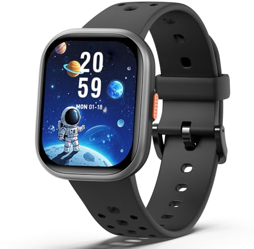 teslahero Upgraded Kids Smart Watch Fitness Tracker, 1.85 Screen with 12 Puzzle Games, Heart Rate Sleep Monitor, Pedometer, Waterproof with/Without APP for Fitbit Boys Girls (Black)