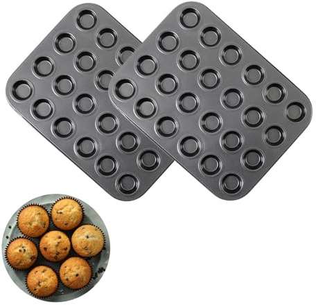 2 Pack Mini Muffin Pan Nonstick Mini Carbon Steel Cupcake Pans 24 Cups Muffin Tin Quick Release for Egg Maffins Brownie Dishwasher Oven Safe BlackMini Pan