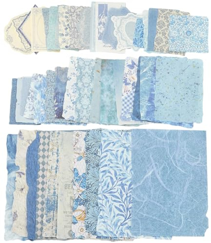 SOFPLATE 50 Stile 100 Fogli di Carta per Collage Fogli di Carta per Album di Ritagli per Collage Blu Assortiti di Diario Estetici Europei per Fai Da Te Artigianato Regali Diario di Ritagli
