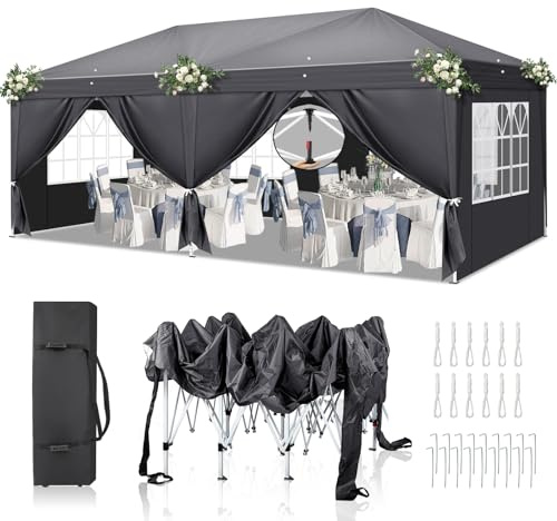 LEADZM Pavillon 3x6 m, Faltpavillon Premium Setup Metallrahmen,Wasserdicht UV-Schutz 50+ Stabil, Höhenverstellbar,Gartenzelt Partyzelt für Camping,Party (Anthrazit/Dunkelgrau, 3x6 m-6 Seitenteilen)