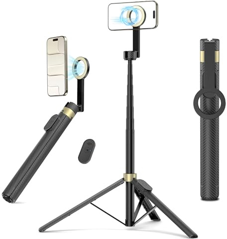 Vimose 65 Magnetic Tripod for iPhone, Selfie Stick Tripod with Remote, 360° Rotatable Extendable Travel Tripod Phone Stand with Metal Ring, Compatible with iPhone Android