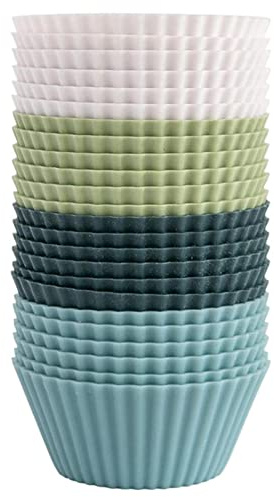 24pcs Silicone Muffin Cases,Round Silicone Baking Cups,Reusable Cake Moulds,Nonstick Cupcake Cases for Pudding Tray,Cupcake Tin,Bun Pan,4 Color Muffin Liners Pastry Molds