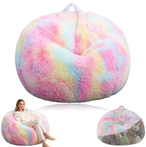 Yuragim Sittsäcksstol för barn och vuxna, mysig fuskpäls sittsäck överdrag 70 x 80 cm, beanbag-skydd utan fyllning, tvättbar och påfyllbar, pufffodral för vardagsrum sovrum gaming, färgglad