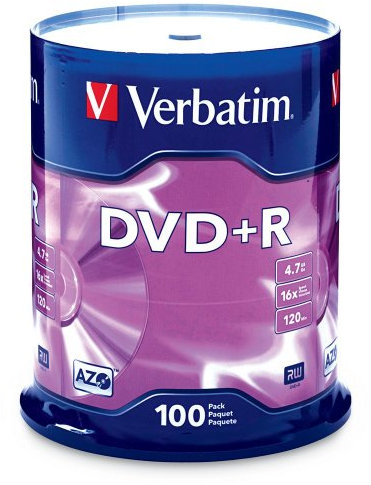 Verbatim 4.7GB up to 16x Branded Recordable Disc DVD+R 100-Disc Spindle FFP 97459