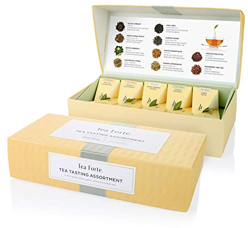 Caja de Tés de Degustación de Tea Forte de Tea Forte, Caja de Variedades de Té, 10 Infusores de Té Hechos a Mano en Forma de Pirámide - Té Negro, Té Blanco, Té Verde, Té de Hierbas