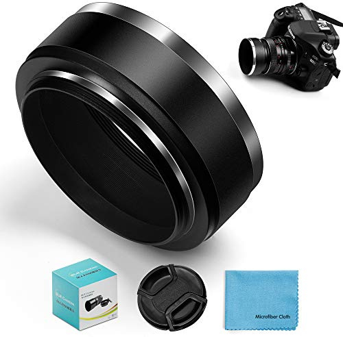Fotover 52mm Einzigartig Schraube Berg Metall Standard Gegenlichtblende mit Center Pinch Objektivdeckel für Canon Nikon Sony Pentax Olympus Fuji Sumsung Leica Kamera + Reinigungstuch