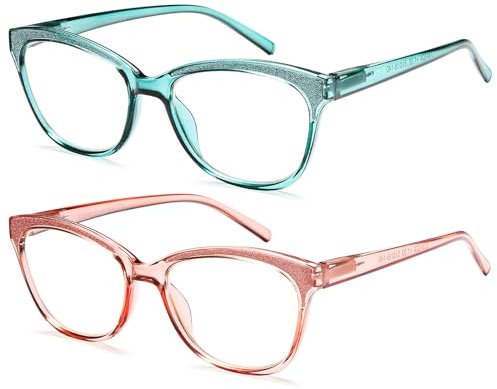 NEW VISION Gafas Presbicia Mujer 2 PACK, Gafas Luz Azul, Gafas Presbicia Estilo Retro, PROJOeccióN UV400 Gafas De Lectura, Gafas Para Ordenador Mujer NV1157 (ROSA+TIFFANY, 2, x)