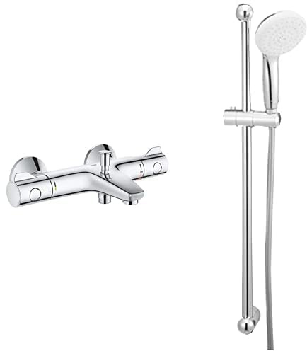 Grohe Mitigeur Thermostatique Bain/Douche Grohtherm 800 34569000, Argent, Argent (Import Allemagne)/Argent & 27644001 Tempesta Ensemble de Douche 3 Jets, Argent