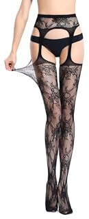 EROSPA® Netz Straps-Strumpfhose elastisch schwarz mit extravagantem Muster/Damen - Einheitsgröße S-L