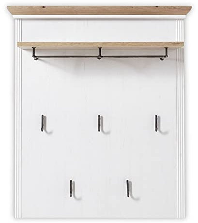 Stella Trading JASMIN Garderobenpaneel in Pinie hell, Artisan Eiche Optik - Landhausstil Hutablage & zuverlässige Wandhaken für Jacken & Taschen - 93 x 107 x 30 cm (B/H/T)
