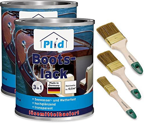 Plid® Bootslack Farblos Glänzend für Holz - Klarlack Holz Wasserfest - Küchenarbeitsplatte lackieren - Lack für Parkett, Treppen, Gartenmöbel und Theken - Holzlack Yachtlack - Made in Germany 1.5l
