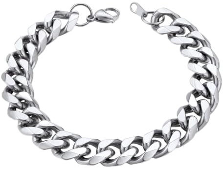 ChainsHouse 12mm Pulsera Ancha Hombre Cubano Brazalete Eslabones Curb 19cm Largo Acero Quirurgico Pulsera Grande para Rapaero Hip Hop