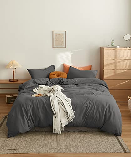 MOHAP 4 Pièces Parure de Lit Adulte Housse de Couette 200x200cm+Drap Housse 160x200+2 Taies d'oreillers 65x65cm Gris 100 Fils/cm² Housse de Couette 2 Personnes avec Fermeture Éclair
