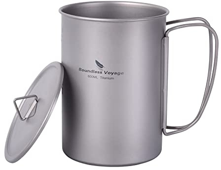 iBasingo Titan 600ml Becher Outdoor Camping Becher mit Deckel Leichtes Tragbares Kochgeschirr Wasserflasche Wandern Picknick Einschichtige Trinkwaren Ti3049D