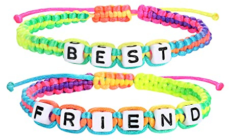 2 pezzi colorati tessitura bracciali amicizia perline lettere migliore amico set per bambini ragazze, pastello tessuto bracciale BFF regalo per le signore madre figlia migliore amico Natale compleanno