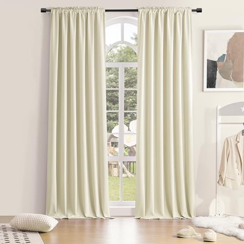 DONREN Room Darkening Sliding Door Curtains - Thermal Insulated Solid Blackout Extra Wide Patio Glass Door Drapes (Cream Beige, W 60 x L108, 2 Panels)