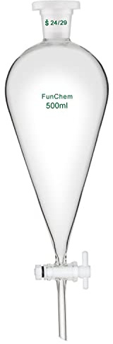 FunChem Imbuto Separatore Conico 500 ml con Giunti 24/29 e Rubinetto in PTFE, Imbuto in Vetro Borosilicato Design a Parete Spessa