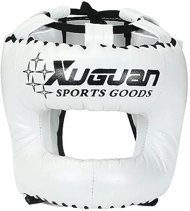 Box-Kopfbedeckung, Sport-Kopfbedeckung für Erwachsene und Kinder, atmungsaktiver Kopfschutz, Gesichtsschutz für Taekwondo, Karate, Sparring, Weiß, m