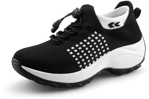 STUNAHOME Orthopedic Sneakers Breathable Women Walking Shoes Slip on Trainers Women's Comfortable Casual Ladies Athletic Shoe Thick Bottom Black/White