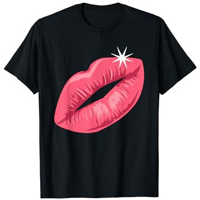 90er Jahre Party Pink Lippenstift Kiss Kuss Kussmund T-Shirt
