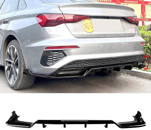 YMXFKY Auto Heckstoßstangen Lippe Diffusor Spoiler Splitter für Audi A3 8Y Sline Limousine 2021 2022 2023 2024 Karosserie Styling Exterieur Zubehör,Glossy Black