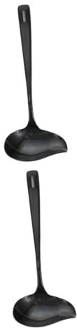 MERRYHAPY 2pcs Stainless Steel Duckbill Soup Spoon Black Handle Serving Utensil for Sauces and Soups Comfortable Grip Lightweight Design for Kitchen and Dining