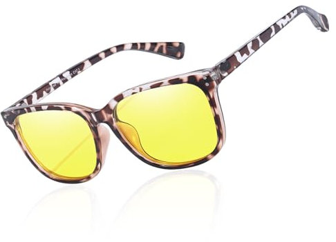 TJUTR Occhiali da guida notturna da donna polarizzati antiriflesso gialli per visione notturna riducono i fari abbaglianti occhiali quadrati, A03 Bianco Toristeshell/Giallo Lente Visione Notturna